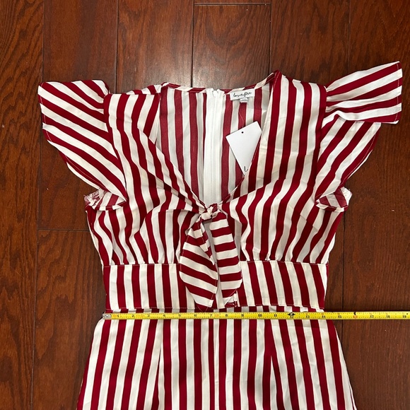 NWT red and white striped jumpsuit flutter cap sleeves bow cute sailor nautical - Picture 2 of 7